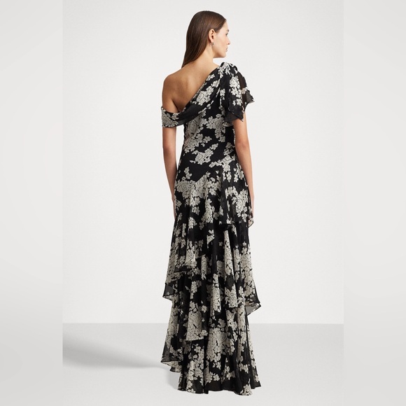 Black and White Floral Ruffled Off-the-Shoulder Maxi Dress - Picture 3 of 4